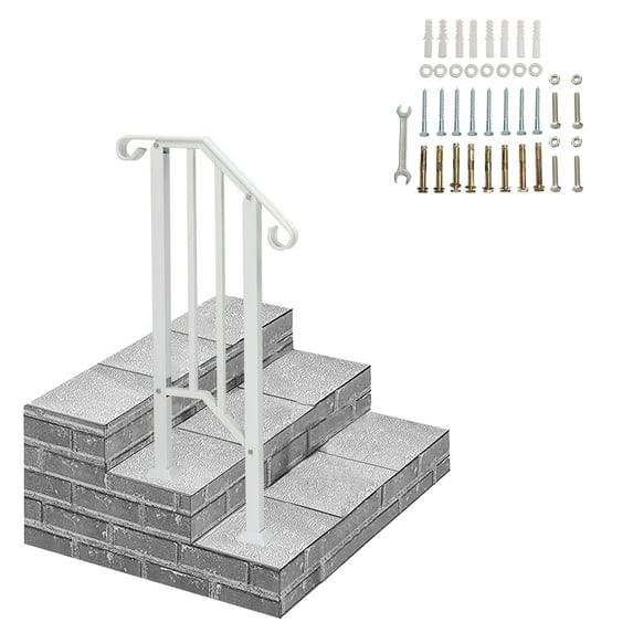 QXDRAGON 1-Pack Handrail for Outside Steps Handrails for Stairs Fits 1-Step Wrought Iron Picket Handrail, White