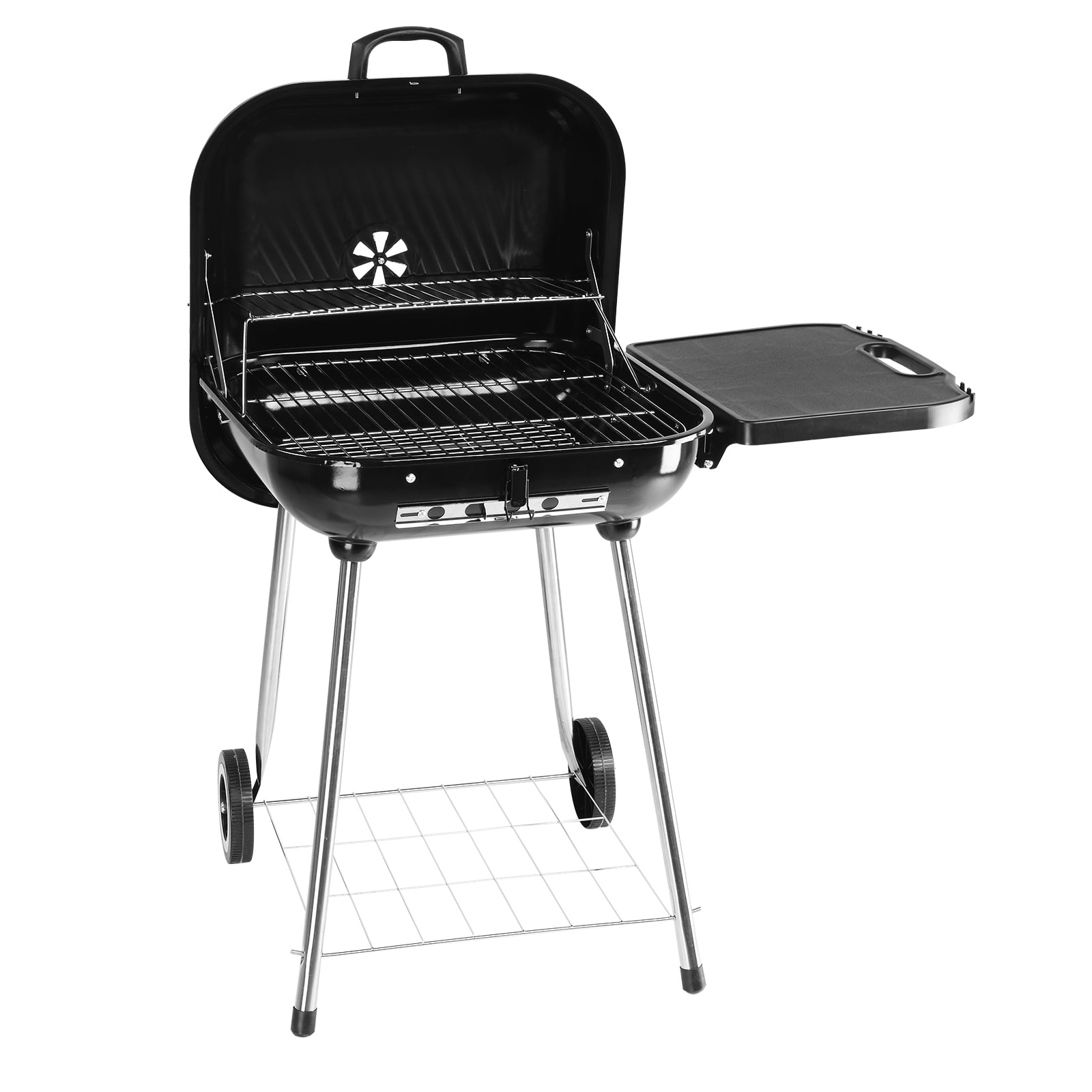 QXDRAGON 28" Square Steel Charcoal Grill with Foldable Side Shelf, Black