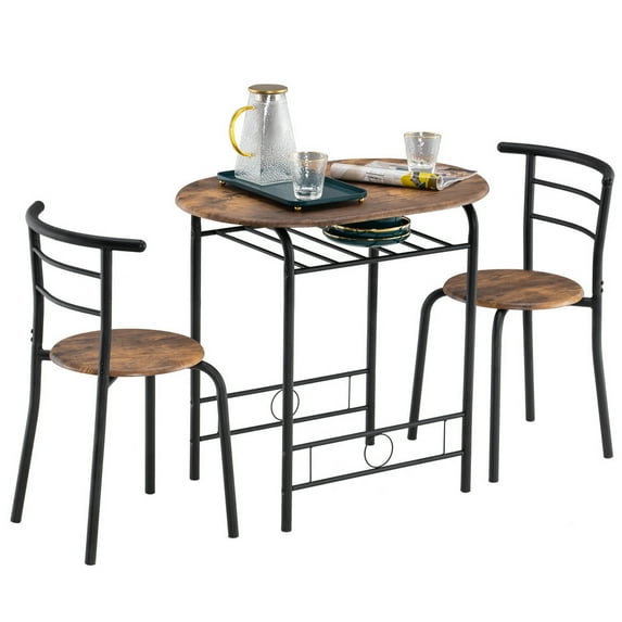 QXDRAGON 3 Pieces Dining Set for 2 Small Kitchen Breakfast Table Set Space Saving Wooden Chairs and Table Set, Retro