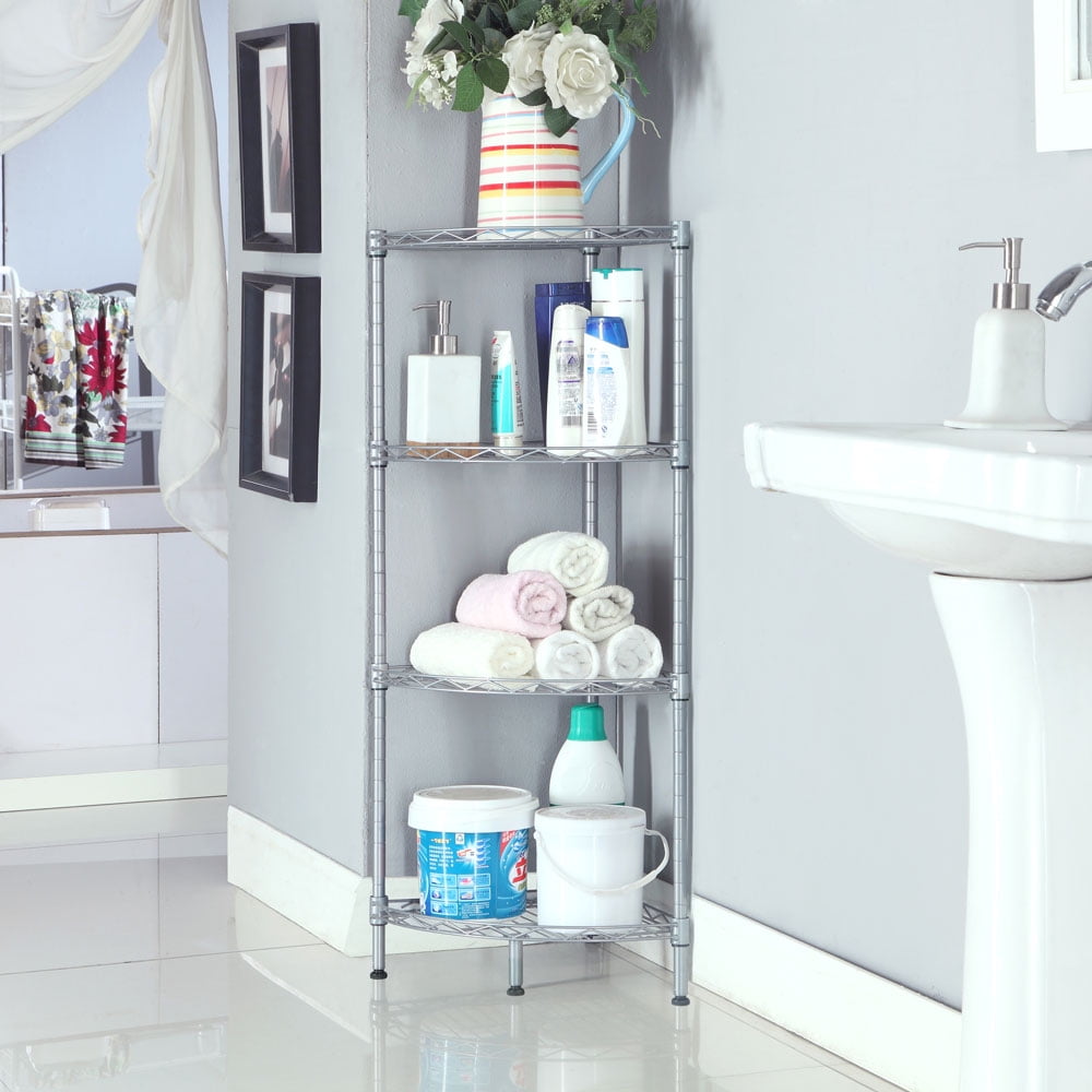 QXDRAGON 4-Tier Corner Shelf Rack Kitchen Bathroom Storage Wire