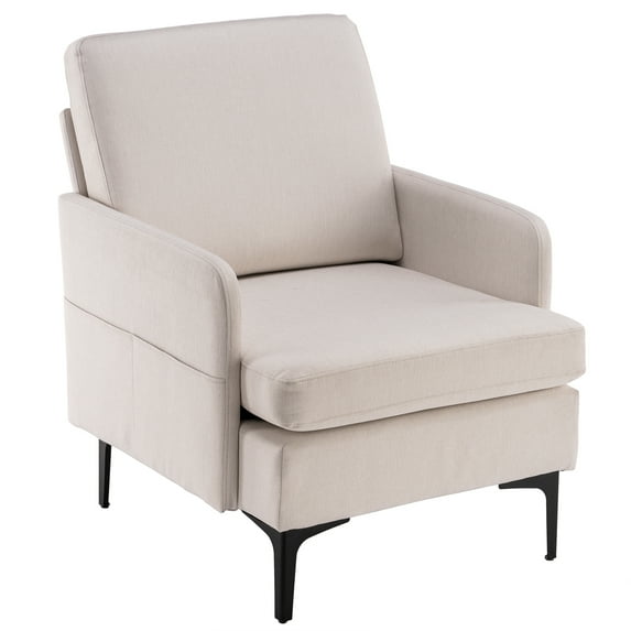 QXDRAGON Modern Accent Chair Single Sofa Comfy Fabric Upholstered Arm Chair Living Room, Beige
