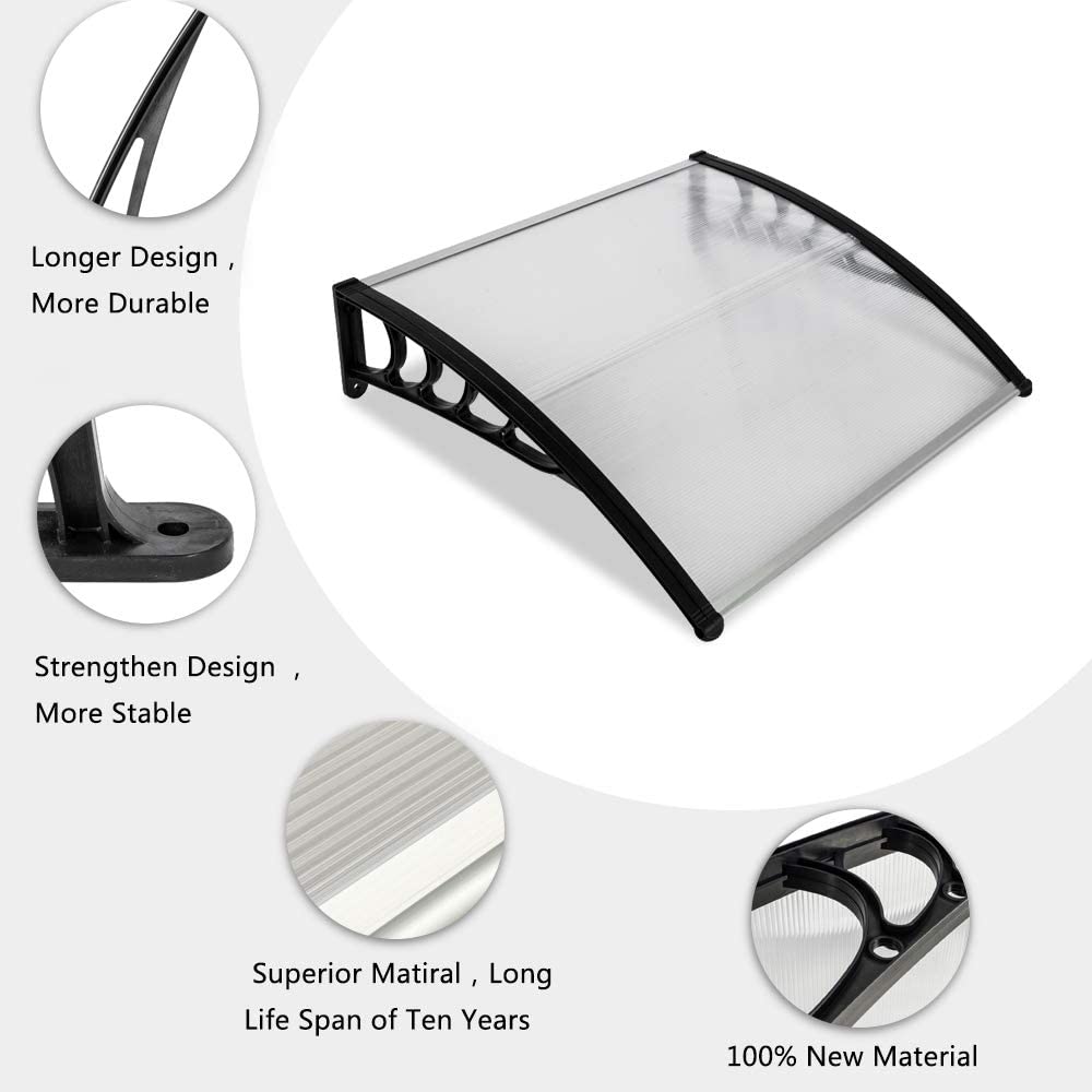QXDRAGON Patio Window Awning Door Canopy Outdoor Shade Bracket Polycarbonate Cover Front Garden