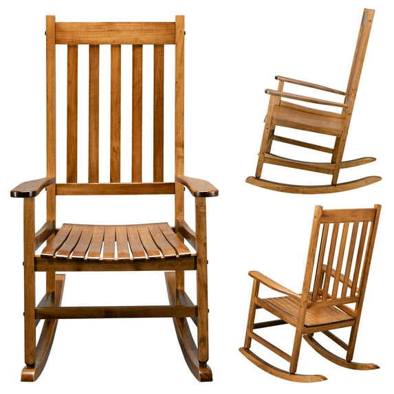 QXDRAGON Wood Rocking Chair, Outdoor Wooden Rocker with Backrest & Armrest