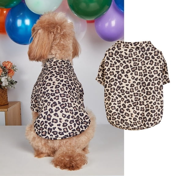QXFBJOQH Leopard Print Dog Shirt – All Seasons Stylish Blouse for Small & Medium Dogs, Soft Cotton Pet T-Shirt