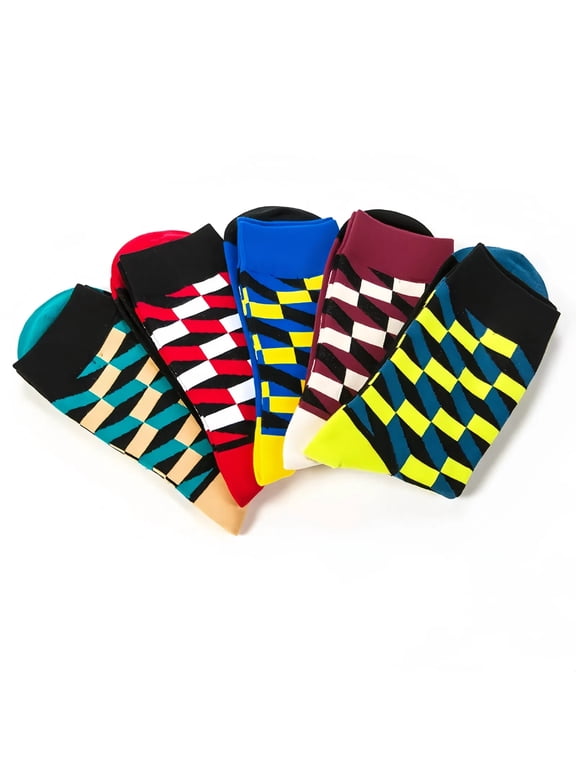 5 Pairs Mixed Checkered Mens Stocking Athletic Crew Socks Comforts Sock Size 10-13