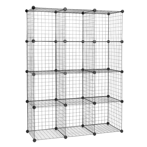 QXRAGON Wire Storage Cubes, 12-Cube Metal Grid Organizer, Shelf Storage, 43" L x 14" W x 57" H