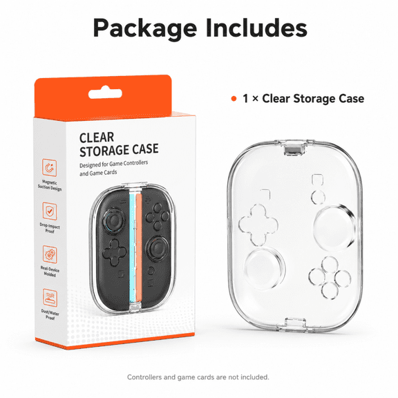 QXWPBV Clear Storage Case Compatible with Switch 2 Joy-Con 2 Grip, Hard PC Travel Carrying Holder with 6 Game Card Slots, Crystal Clear