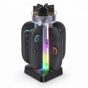 QXWPBV Controller Charging Dock for Nintendo Switch 2, Magnetic 4-in-1 Stand with 6 Game Card Slots and 5 RGB Light Modes, Transparent
