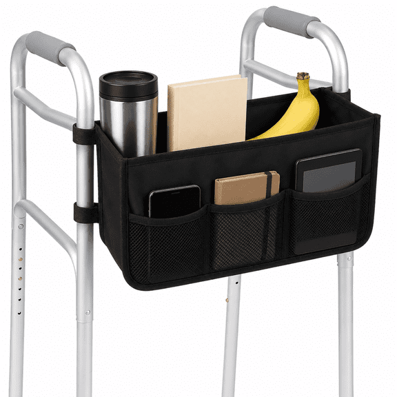 QXWPBV Large Walker Basket for Folding Walkers with Cup Holder, Black