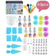 QXWREL Piping Bags and Tips Set, 63 Pcs Cake Decorating Supplies Kit for Beginners - Gift for Women - 36 Stainless Steel Piping Tips Set, 12 Cake Molds, 6 Scrapers, Measuring Cup and Spoons