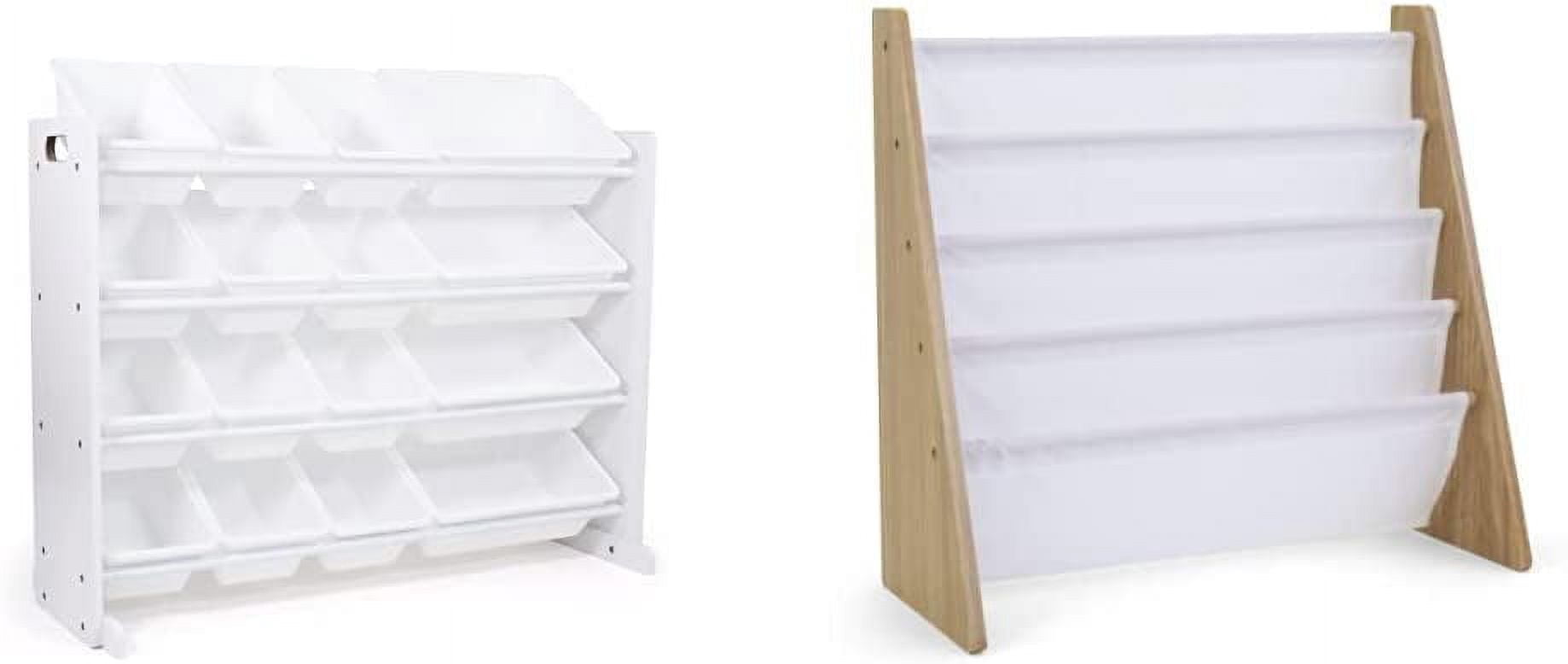 QYANG ExtraLarge Toy Organizer, 16 Storage Bins, White/White & Natural