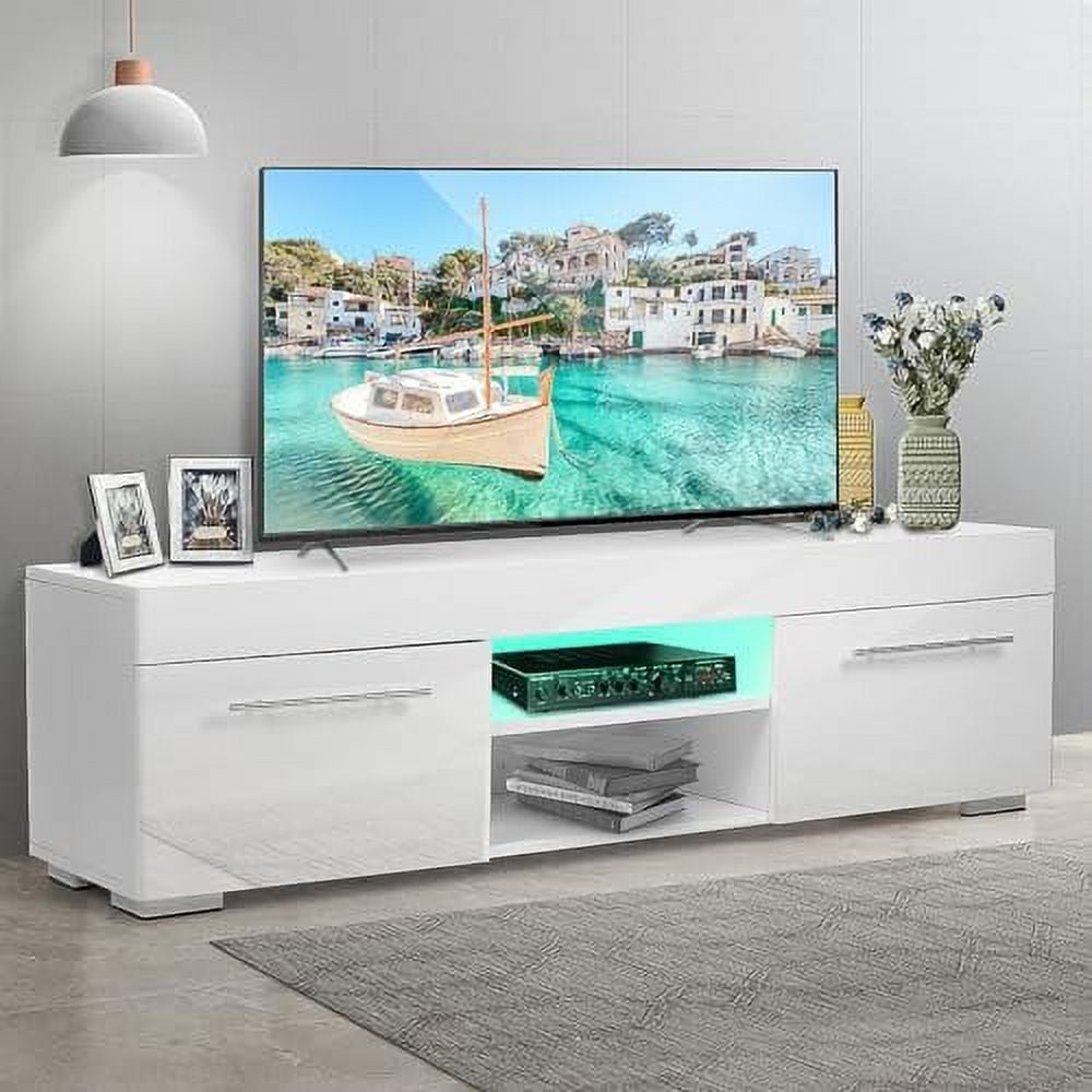 QYFZBIM Led TV Stand for 55 inch TVs Modern Black Entertainment Center