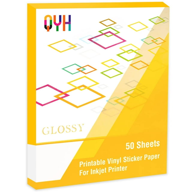 QYH Premium Printable Vinyl for Inkjet Printer-50 Glossy Sticker Paper ...