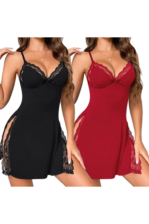 2 Pack Women's Lingerie Sexy Nightwear Spaghetti Strap Nightgown Babydoll Chemise