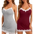 thumbnail image 1 of QYLUX Lingerie for Women Sexy Lace Babydoll Chemise Nightgown Halter Neck Backless Strappy Sleep Dress Pack of 2, 1 of 3