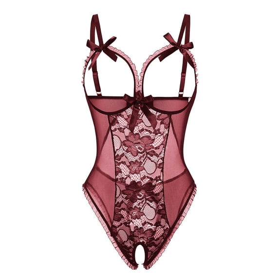 QYLUX Open Bust Lace Bodysuit Sexy Lingerie for Women, One Piece Babydoll Mini