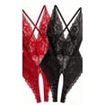 thumbnail image 1 of QYLUX Sexy Lingerie for Women Deep V Teddy Sheer Lace Bodysuit One Piece Babydoll,Pack of 2, 1 of 1