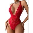 thumbnail image 1 of QYLUX Sexy Lingerie for Women Deep V Teddy Sheer Lace Bodysuit One Piece Babydoll,Red,L, 1 of 7