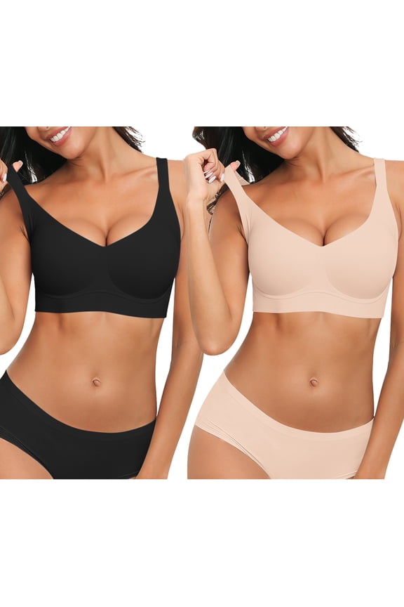 Women's Bra of Wireless Comfort Flex Fit - Full Coverage Seamless Soft Support Bra,Comfortable T-Shirt Everyday Bras Pack of 2