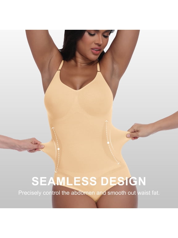 Women's Seamless Shapewear Bodysuit,Tummy Control Body Shaper with V-Neck,Sleeveless Smoothing Bodysuit,Invisible Under Clothes