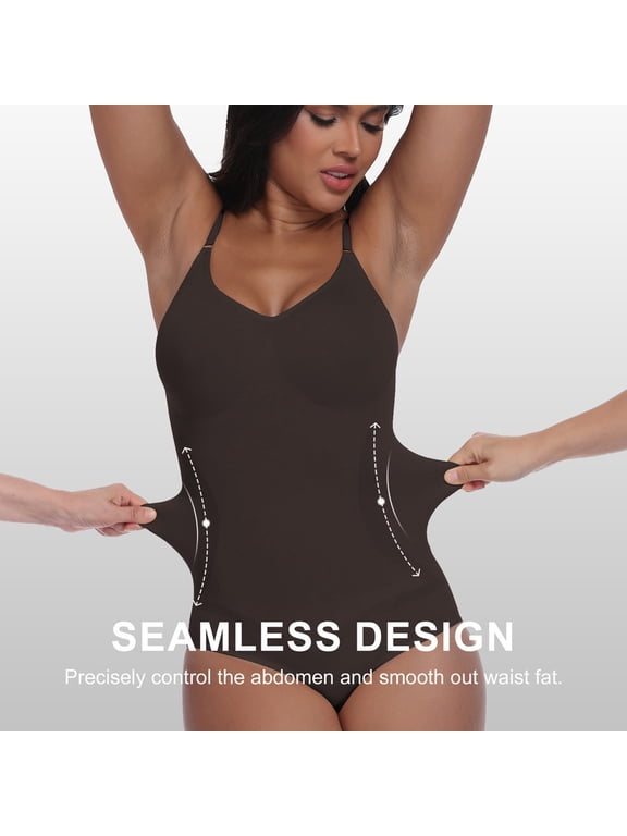 Women's Seamless Shapewear Bodysuit,Tummy Control Body Shaper with V-Neck,Sleeveless Smoothing Bodysuit,Invisible Under Clothes