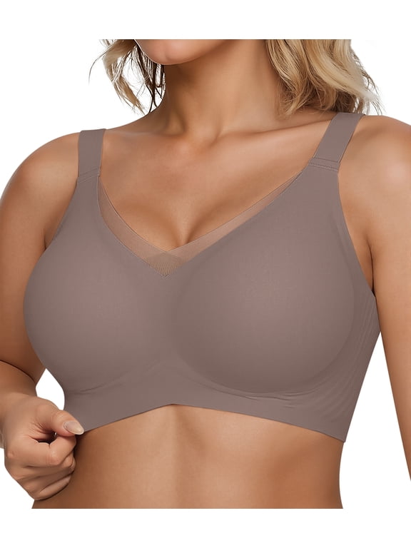 Women's Wireless Jelly Bra, Full Coverage Supportive V Mesh Bralette, Seamless T-Shirt Bra for Everyday Wear, W-Shaped Support, Wide Straps, No Underwire