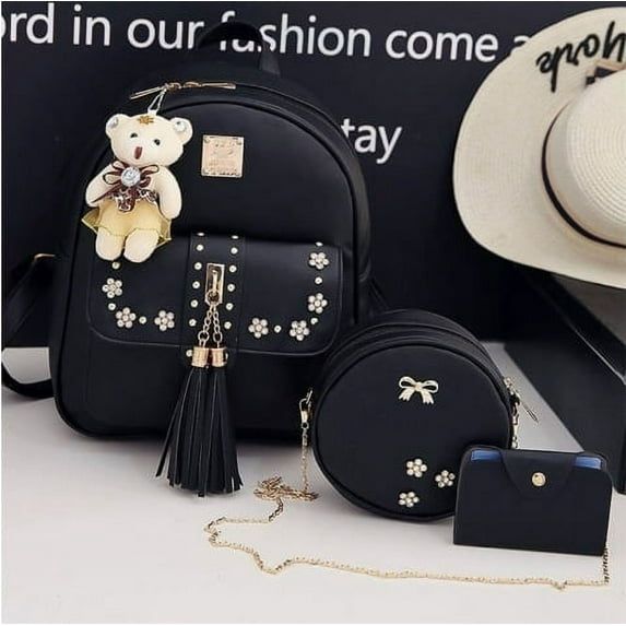 QYMHOODS 3-Piece Fashion Backpack Set for Women – Includes Backpack, Crossbody Bag, and Coin Purse