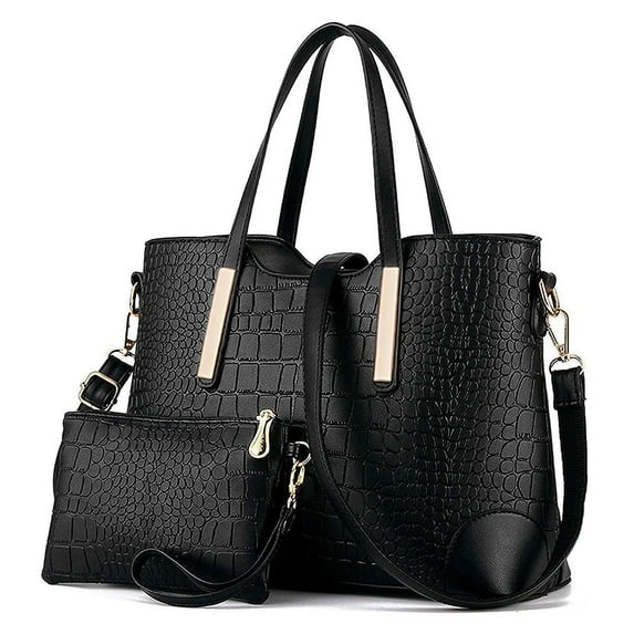 QYMHOODS Handbag Set for Women, PU Leather Croc Tote Shoulder Bag with Clutch Purse (2pcs)