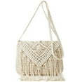 thumbnail image 1 of QYMHOODS Handmade Macrame Crossbody Bag – Boho Woven Shoulder Bag with Fringe for Women, Casual Summer Beach Purse,Beige, 1 of 5