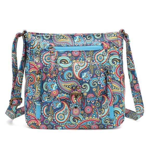 QYMHOODS Leather Crossbody Bag with Adjustable Strap Multi-Pockets Shoulder bag for Everyday Use,Light Blue Flower