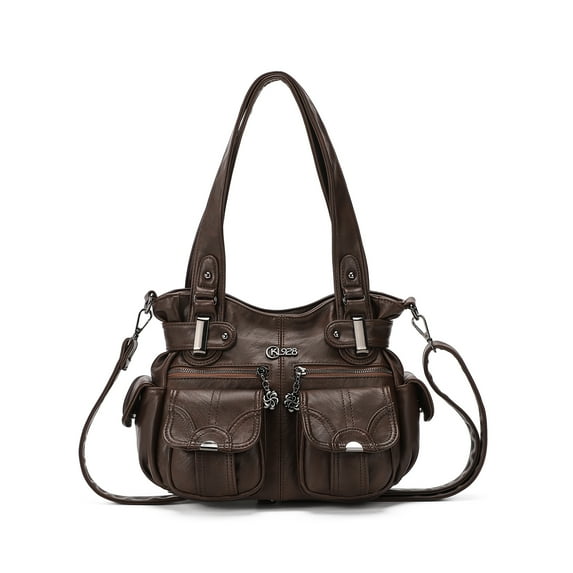 QYMHOODS Women's Brown PU Leather Shoulder Bag, Multi-Pocket Hobo Satchel Purse with Adjustable Crossbody Strap,Coffee