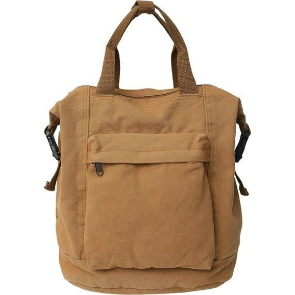 QYMHOODS Women's Canvas Convertible Backpack Purse, Brown Tote Bag Shoulder Bag, Vintage Style Travel Daypack