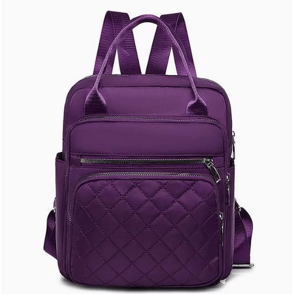 QYMHOODS Women's Multi-Pocket Convertible Backpack, Lightweight Shoulder Bag with Quilted Front Pocket