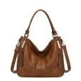 thumbnail image 1 of QYMHOODS Women's Multi-Pocket Hobo Shoulder Bag, PU Leather Tote Purse with Adjustable Crossbody Strap, Brown, 1 of 6