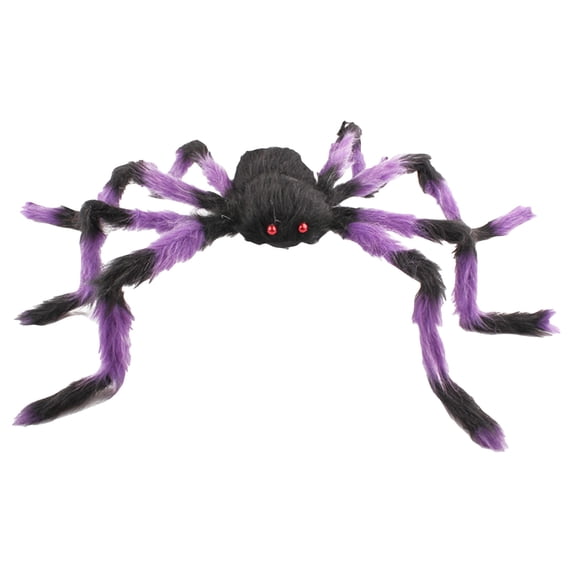 QYROS 75CM Colorful Giant Spider Halloween Decoration - Realistic Green Spider Web Crawler for Haunted House, Yard, and Indoor Party Decor,Purple