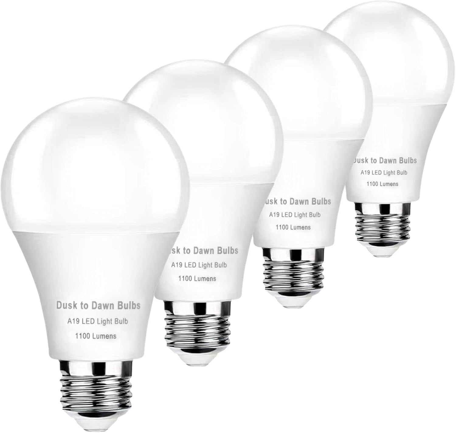 QYUN-4-Pack Dusk To Dawn Light Bulbs Outdoor 75 Watt Equivalent, Automatic On/Off Sensor Led Bulb, 10W Daylight 5000K, 1100 Lumen, A19 E26 Bulbs Photocell For Wall Lamp Porch Garage Yard Light