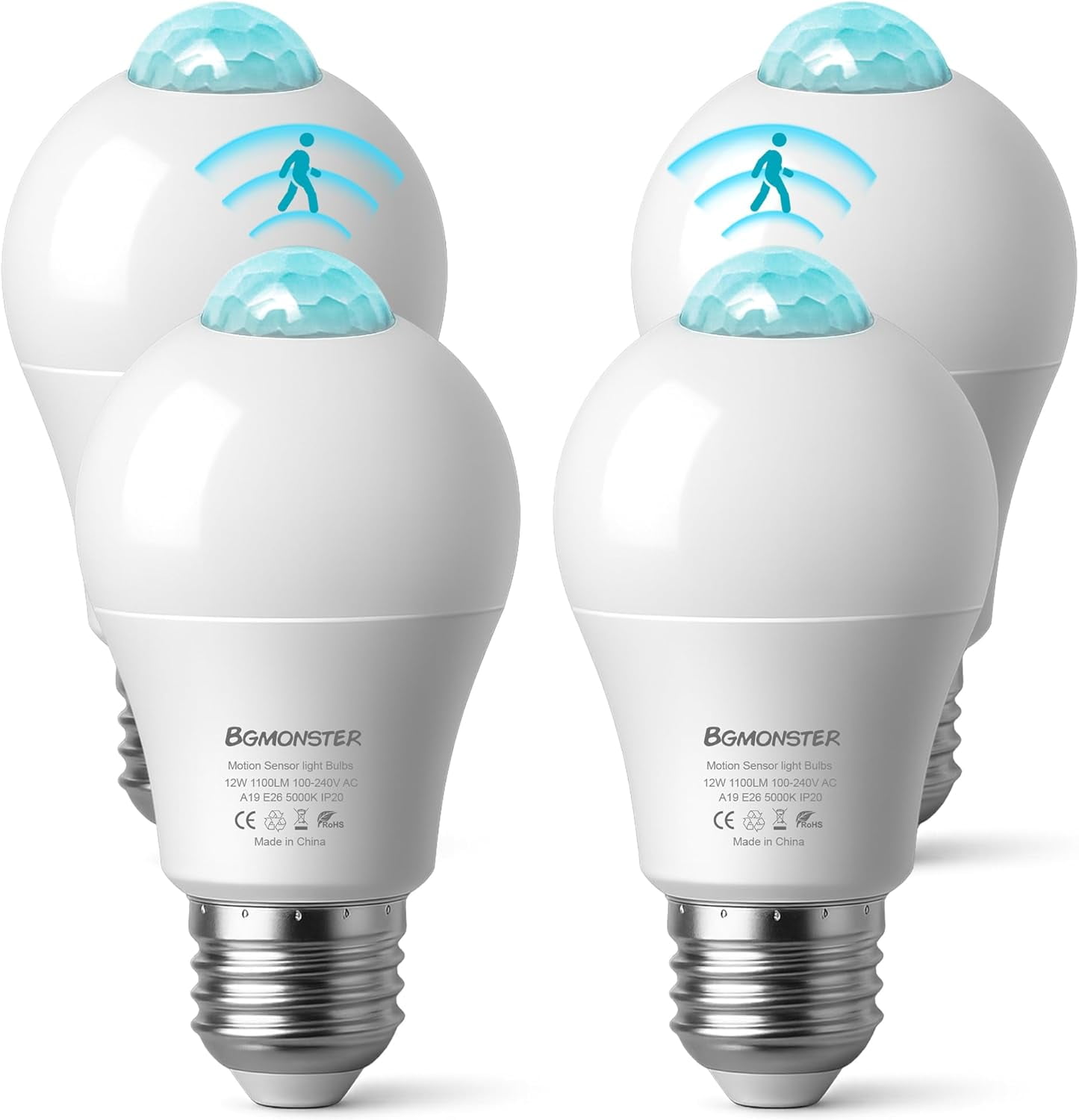 QYUN-4-Pack Motion Sensor Light Bulbs, 12W(100W Equivalent) E26 A19 Security Led Bulb Outdoor/Indoor, Motion Activated Dusk To Dawn Bulb(Energy Efficient) For Front Porch, Garage, Basement, Hallway,