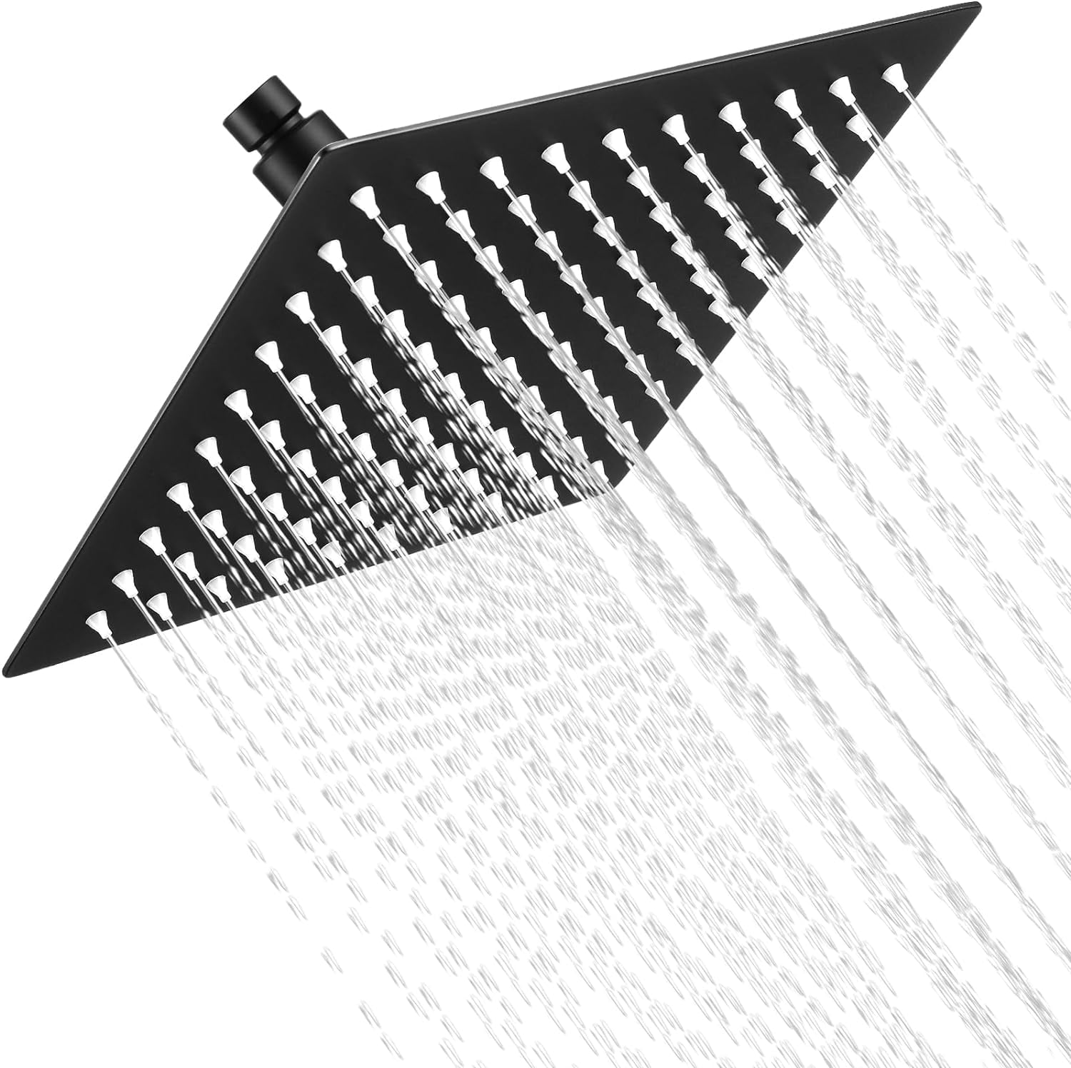 QYUN-8 Inch Rain Shower Head, Black Square Large Shower Head Stainless Steel, High Pressure Rainfall Shower Head Replacement - Water Saving Waterfall Showerhead With 100 Silicone Nozzles