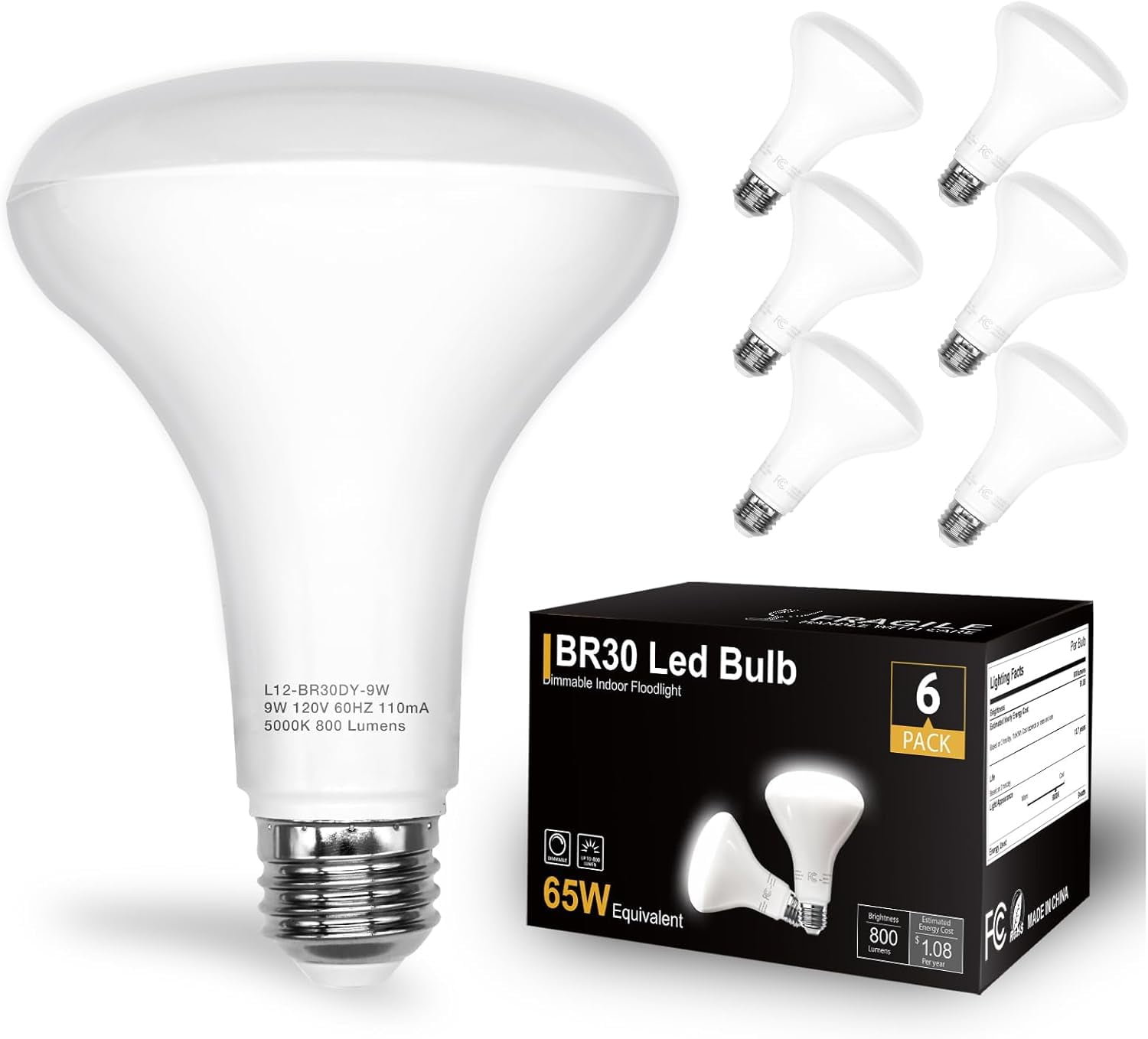 BR30 LED Flood Light Bulbs 90W Equivalent - Dimmable Soft White 3000K 6-Pack For Recessed Lighting