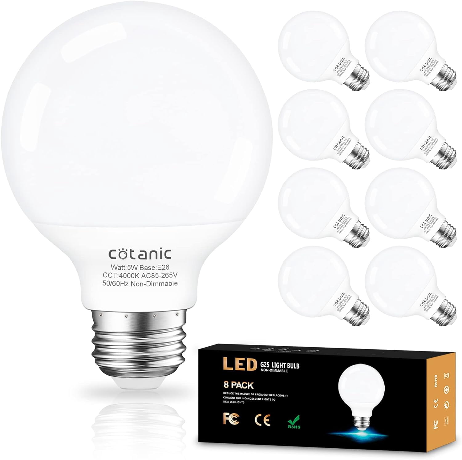 QYUN-Globe Light Bulbs,E26 Standard Base,5W,60 Watt Incandescent ...
