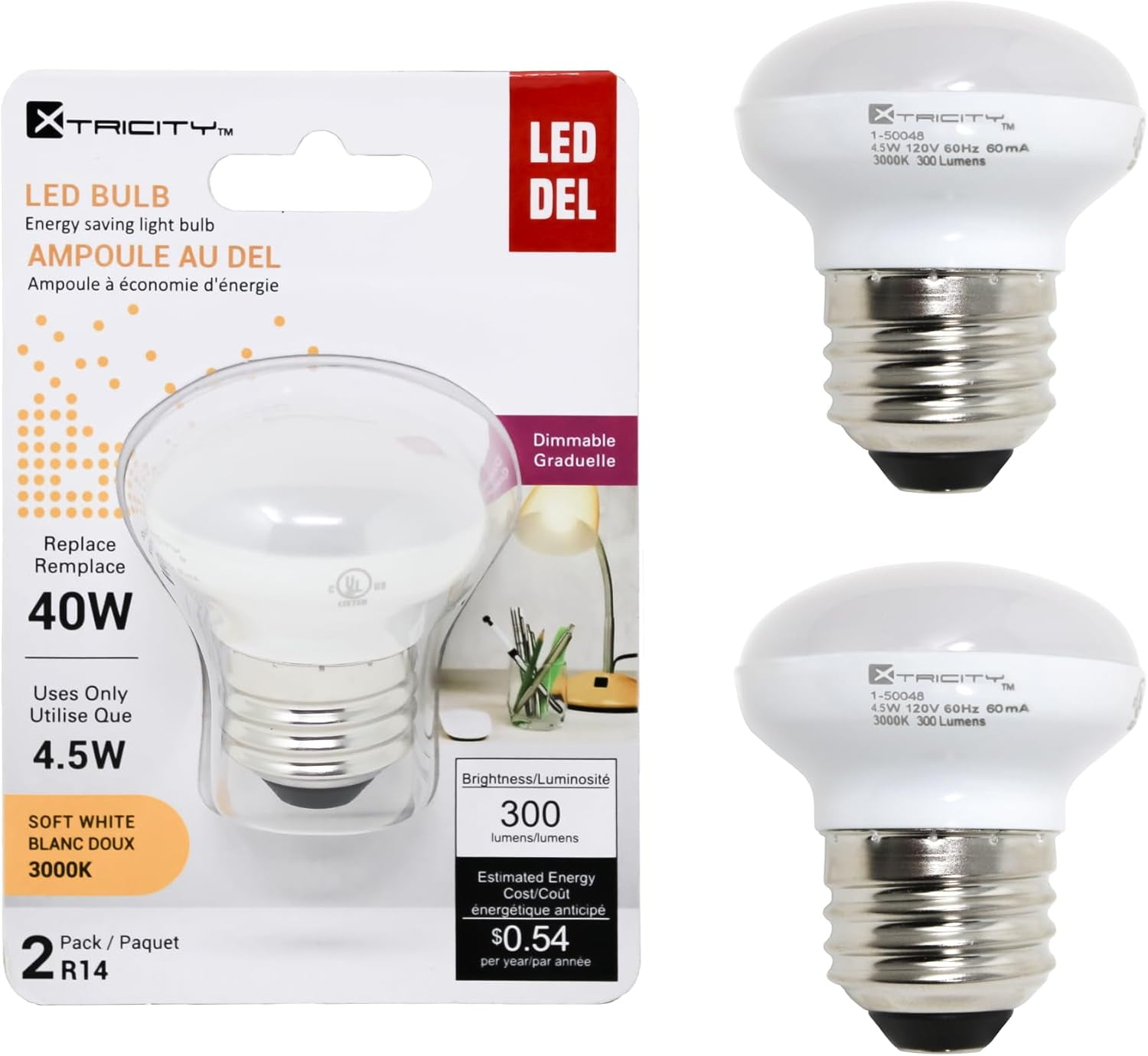 QYUN-R14 Dimmable Led Light Bulbs, E26 Base, 4.5W (40 Watt Equivalent ...