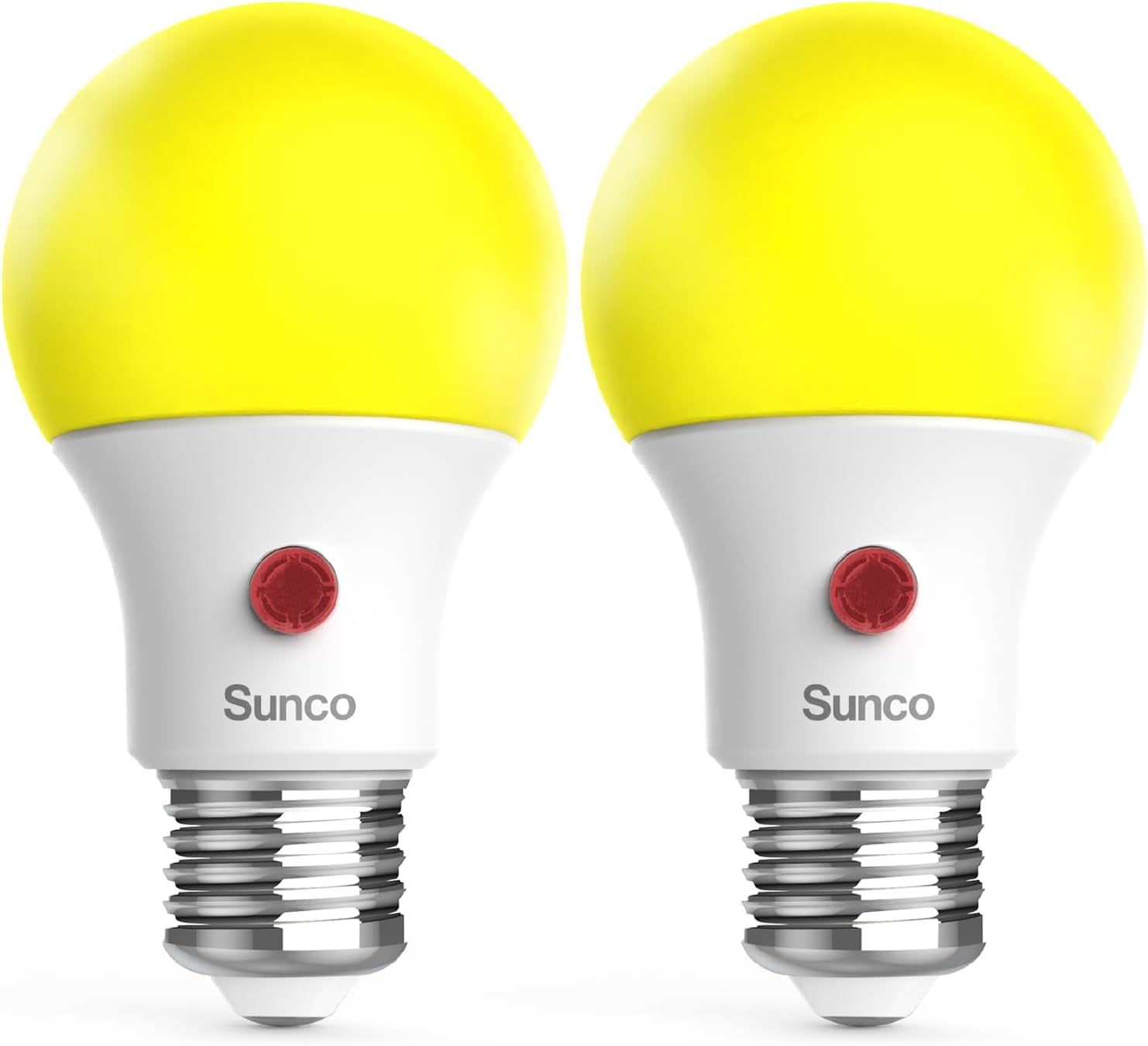 QYUN-Sunco Yellow Light Bulbs Outdoor A19, Led Bug Lights For Outside Dusk To Dawn, 480 Lm, 9W, 2000K Amber Glow, Auto On/Off Photocell Sensor, E26 Base, For Porch Patio Deck Backyard Ul 2 Pack