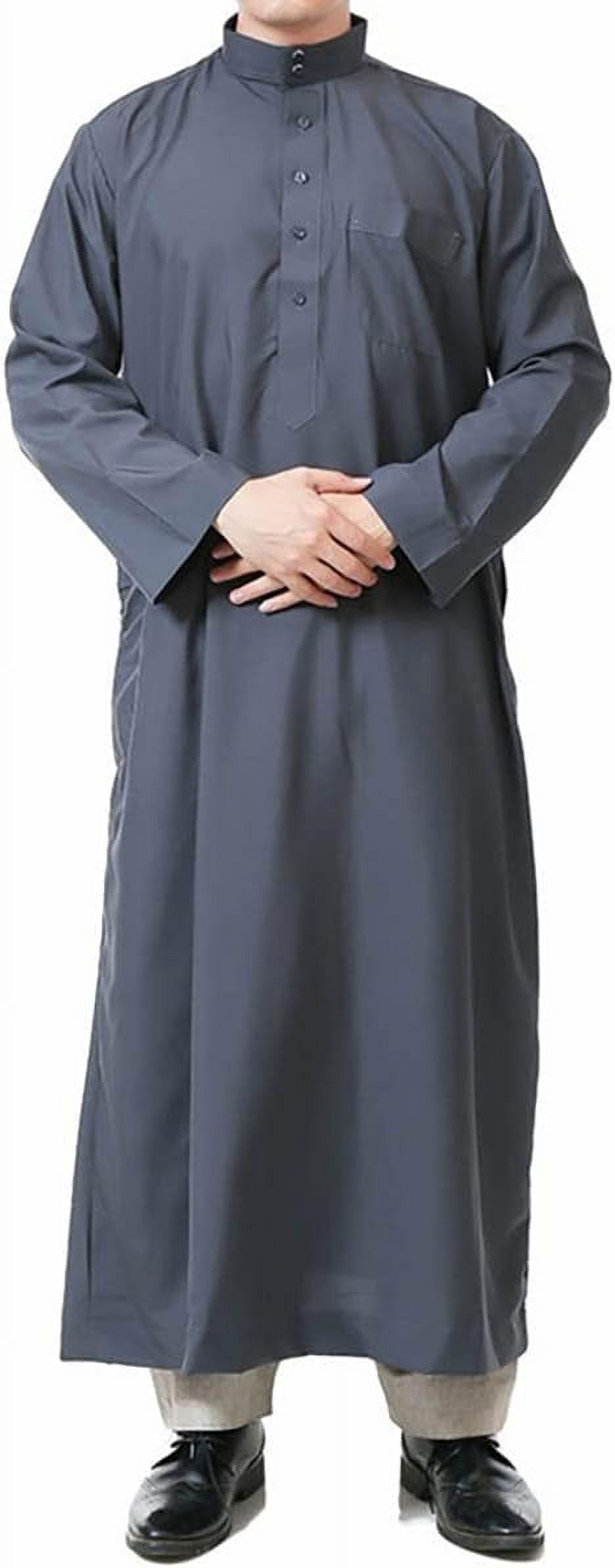 Robe Traditionnelle Homme Musulman (Thobe/Kandoura) – Style Saoudien/dubaïote – Longue, Broderie Discrète – Pour Prière, Mariage, Occasion Spéciale