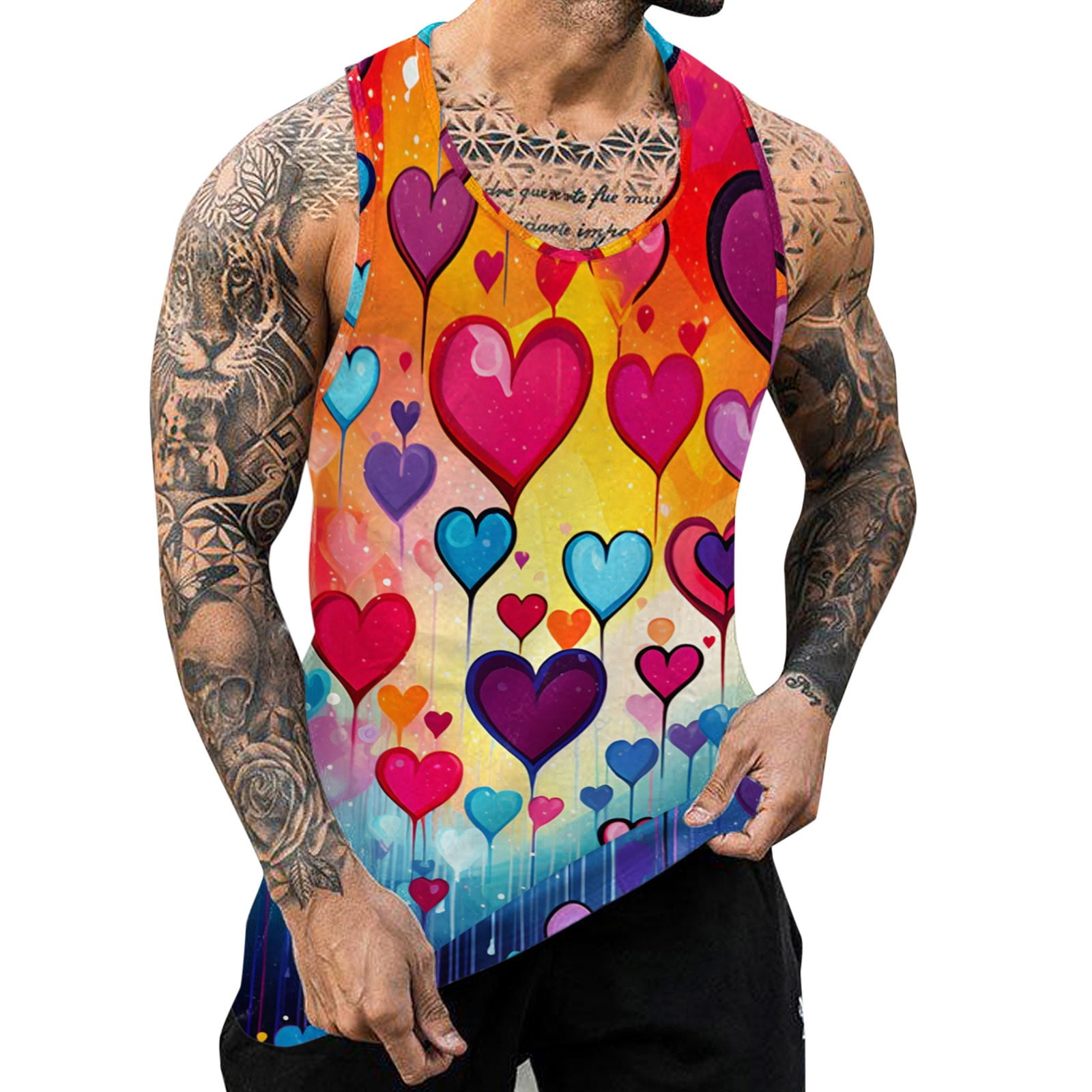 QYZEU Big and Tall Tank Tops for Men Spring Loose Tank Top Colorful