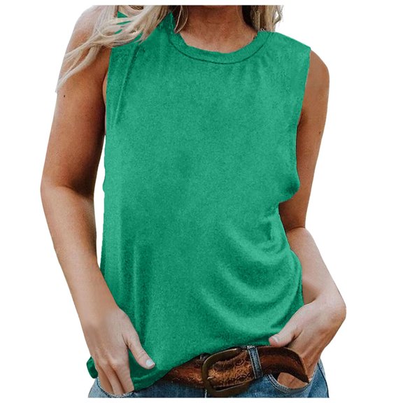 QYZEU Camisole Tops for Women Sleeveless Casual Tops Round Neck Solid Color Blouse Shirts Loose Fit Fashion Tank Tops Soft Breathable Lightweight Tops Mint Green XL