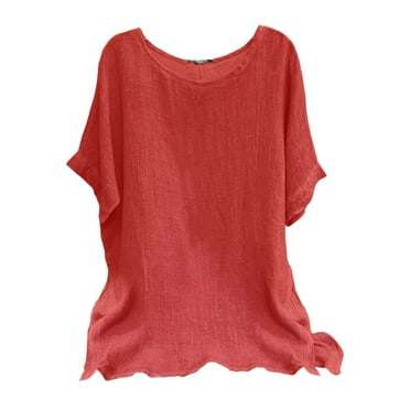 QYZEU Ladies Tops and Blouses Casual Mediums Top Crew Neck Solid Color T Shirts Short Sleeve Loose Workout Tops Lightweight Breathable Comfortable Tops Red S