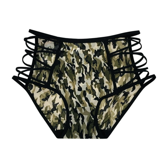 QYZEU Ladies Underwear Panties No Show Lace Panties Breathable Comfortable Side Thin Strap Hollow Elastic High Waist Panties Soft Lightweight Underwear Camouflage One Size