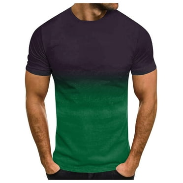 QYZEU Men Tops Round Neck Large Top Shirts Casual Fashion Color Matching Base Short Sleeve T Shirt Breathable Comfort Lightweight Tops Green M