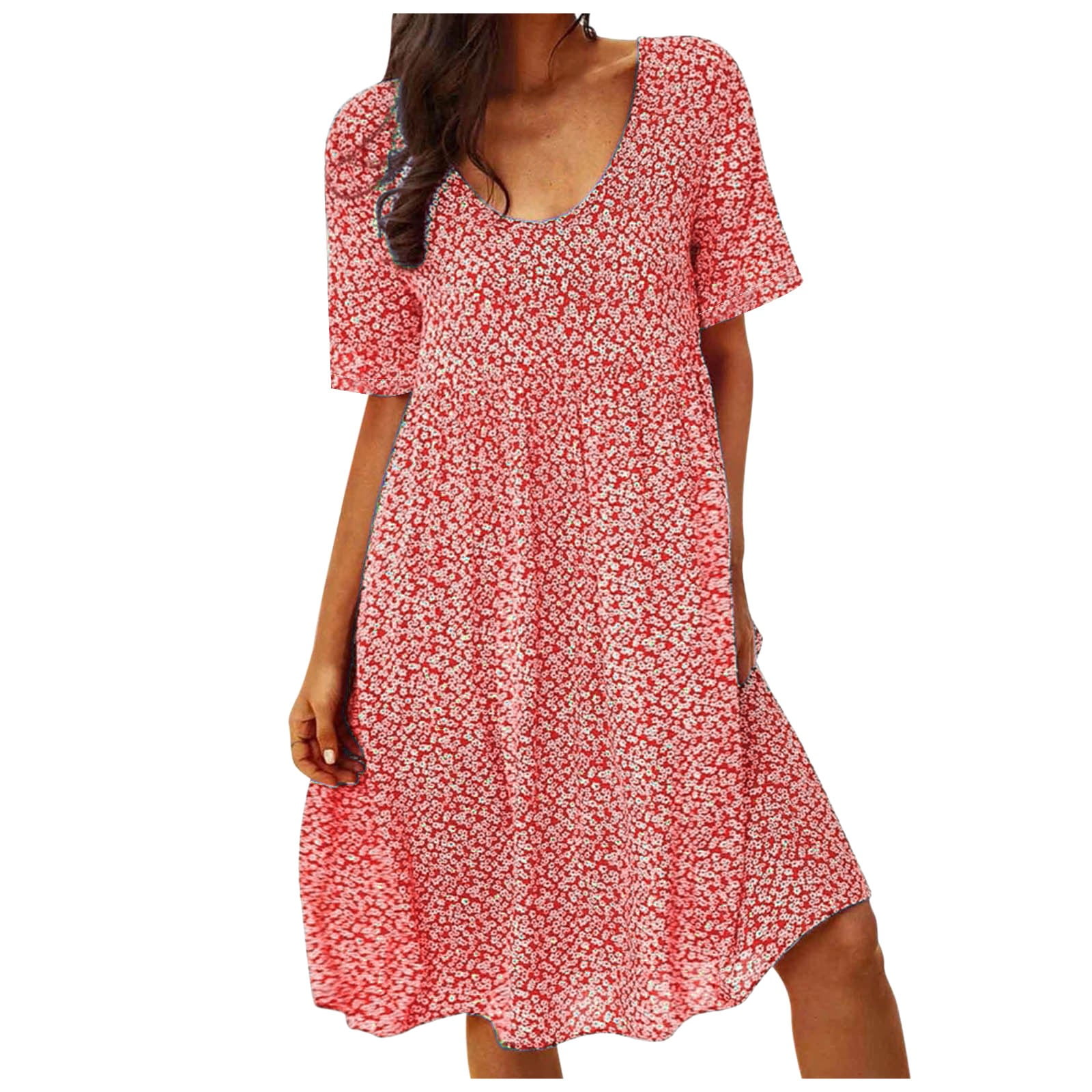 QYZEU Short Sleeve Dresses for Women 2024 Casual Bohemian Floral ...