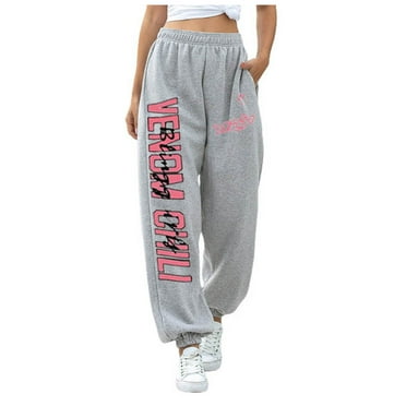 QYZEU Stretch Pants for Women Women Casual Women's Printing Sweatpants for Women Elastic High Waisted Baggy Sweat Pants Comfy Straight Leg Sweatpants Pants Women Grey S